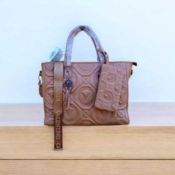 Valentino Handbags - Valentino Orlandi NEW 2 pc Taupe Tote & Pouch Set - 3 Compartment NWT